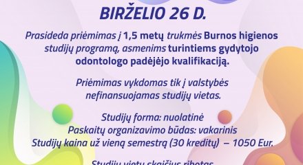 Prasideda priėmimas į 1,5 metų trukmės Burnos higienos studijų programą!